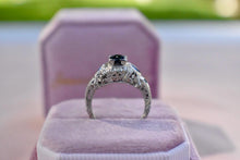 Load image into Gallery viewer, 18K White Gold Vintage Art Deco Unique Shape Sapphire Accented Old Cut Natural Sapphire Engagement Ring
