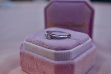 Load image into Gallery viewer, Art Deco 18K White Gold Diamond Dainty Accented Engagement Ring
