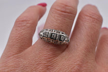 Load image into Gallery viewer, Vintage Art Deco 18K White Gold 3 Stone Single Cut Natural Diamond Ring
