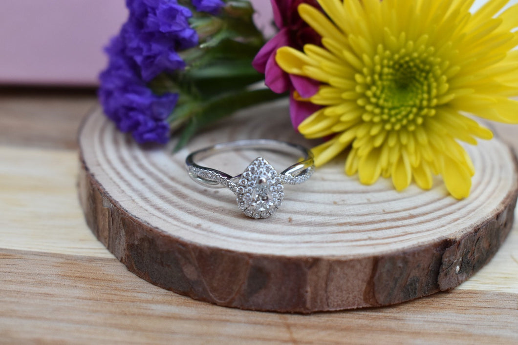 Pear Halo Diamond Engagement Ring 14K White Gold