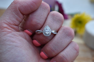 Pear Halo Diamond Engagement Ring 14K White Gold