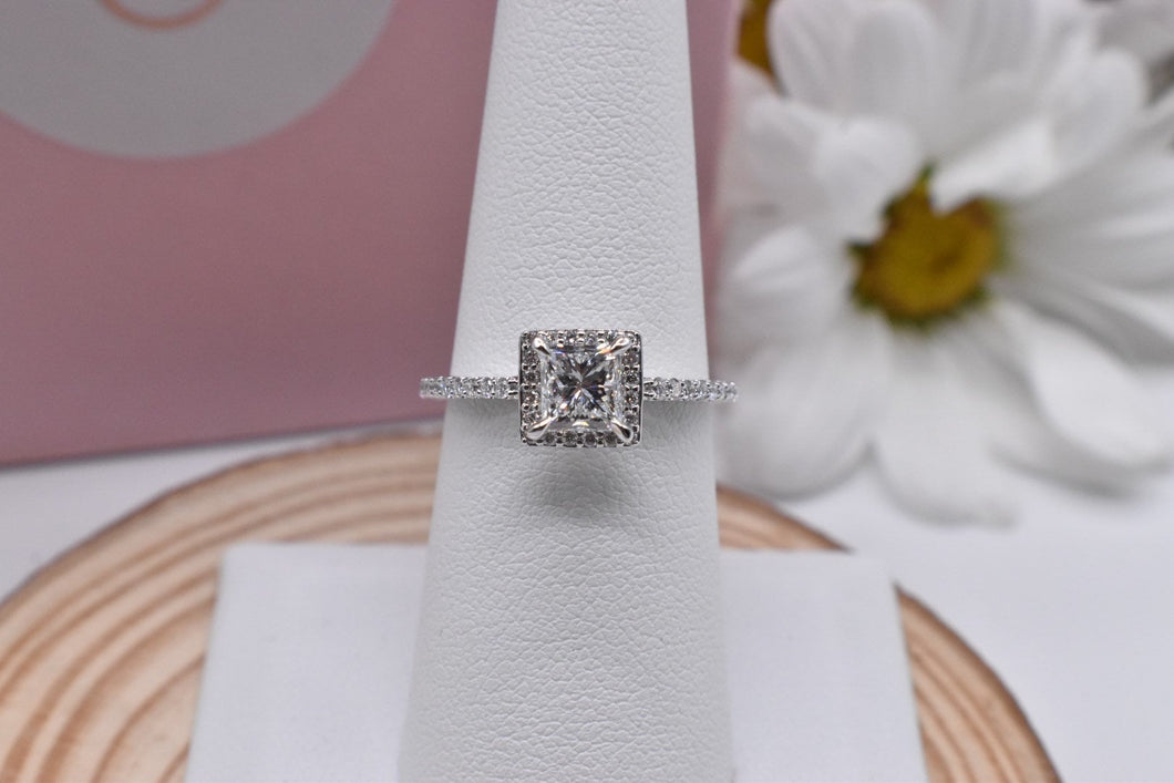 Princess Cut Diamond Halo Engagement Ring  1.00cts GSI1 14K White Gold