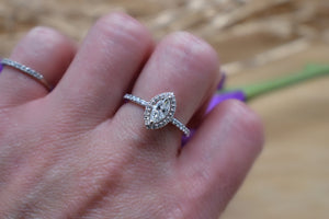 14K White Gold Marquise Diamond Halo Engagement Ring 0.53cts HVS2