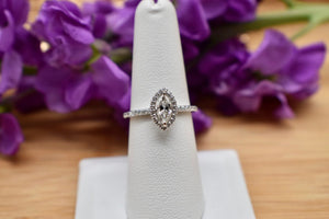 14K White Gold Marquise Diamond Halo Engagement Ring 0.53cts HVS2