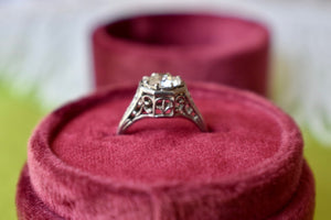 Reserved Listing Vintage 18K White Gold 0.92cts Art Nouveau Old European Cut Diamond Engagement Ring