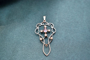 10K Rose Gold Victorian Amethyst and Pearl Charm/Pendant