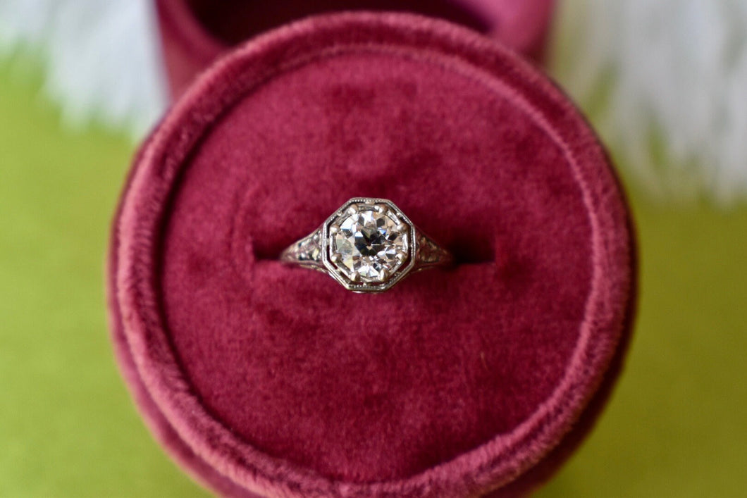 Reserved Listing Vintage 18K White Gold 0.92cts Art Nouveau Old European Cut Diamond Engagement Ring