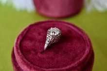 Load image into Gallery viewer, Reserved Listing Vintage 18K White Gold 0.92cts Art Nouveau Old European Cut Diamond Engagement Ring
