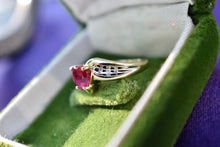 Load image into Gallery viewer, Vintage 10K Yellow Gold Imitation Ruby and Diamond Ring
