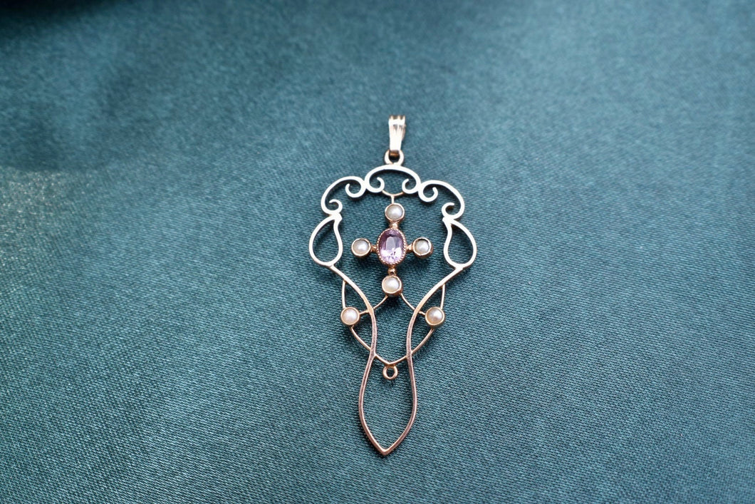 10K Rose Gold Victorian Amethyst and Pearl Charm/Pendant