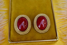 Load image into Gallery viewer, Vintage Costume Clip On Oval Red Coral Earrings
