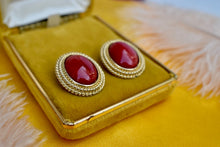 Load image into Gallery viewer, Vintage Costume Clip On Oval Red Coral Earrings
