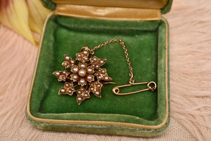 Antique Victorian 14K Yellow & Rose Gold Pearl Flower Pin/Brooch