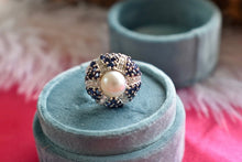 Load image into Gallery viewer, Vintage 14K White Gold Pearl, Diamond and Sapphire Cocktail Ring
