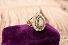 Load image into Gallery viewer, Vintage 18K Yellow Gold Opal and Diamond Pear Shaped Ring
