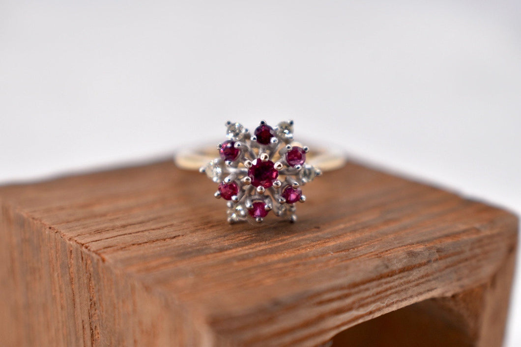 18K Yellow Gold Vintage Ruby & Diamond Cocktail Ring