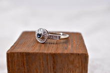 Load image into Gallery viewer, Vintage Inspired 14K White Gold Diamond &amp; Sapphire Engagement Ring
