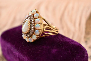 Vintage 18K Yellow Gold Opal and Diamond Pear Shaped Ring