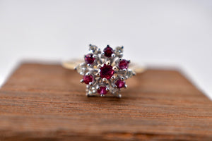 18K Yellow Gold Vintage Ruby & Diamond Cocktail Ring