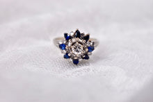 Load image into Gallery viewer, 14K White Gold Vintage Sapphire &amp; Diamond Cocktail Ring
