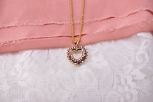 Load image into Gallery viewer, Reserved 10K Yellow Gold Vintage Diamond and Pink Topaz Heart Pendant/Necklace
