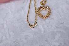 Load image into Gallery viewer, Reserved 10K Yellow Gold Vintage Diamond and Pink Topaz Heart Pendant/Necklace
