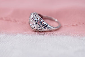 Antique Art Deco Platinum Two Stone Filigree Diamond Engagement Ring