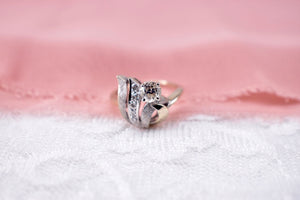 Vintage 14K White Gold Old European Cut Unique Diamond Engagement Ring