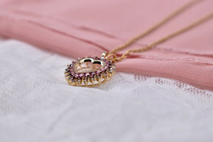 Reserved 10K Yellow Gold Vintage Diamond and Pink Topaz Heart Pendant/Necklace