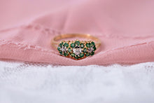 Load image into Gallery viewer, Vintage 10K Yellow Gold Floral Emerald and Diamond Floral Ring
