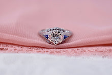 Load image into Gallery viewer, 14K White Gold Vintage Art Deco Sapphire Accented Diamond Engagement Ring
