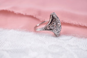 Vintage Art Deco 14K White Gold Filigree Diamond Engagement Ring