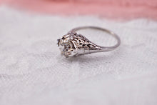 Load image into Gallery viewer, Vintage Art Deco 14k White Gold Old European Cut Filigree Diamond Ring
