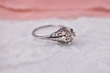 Load image into Gallery viewer, Vintage Art Deco 14k White Gold Old European Cut Filigree Diamond Ring
