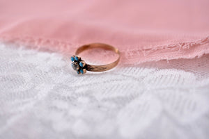 Victorian 14K Rose Gold Halo Turquoise and Mine Cut Diamond Ring