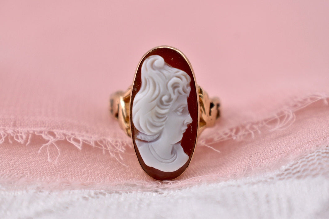 Vintage 10K Rose Gold Art Nouveau Carnelian Cameo Ring