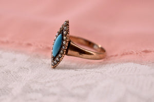 Victorian 14K Rose Gold Nanette Turquoise and Grey Pearl Ring