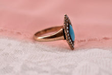 Load image into Gallery viewer, Victorian 14K Rose Gold Nanette Turquoise and Grey Pearl Ring
