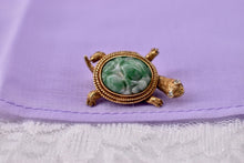 Load image into Gallery viewer, Vintage 14K Yellow Gold Jade and Diamond Turtle Pin/Brooch
