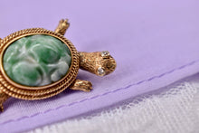 Load image into Gallery viewer, Vintage 14K Yellow Gold Jade and Diamond Turtle Pin/Brooch
