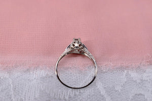 Vintage 14K White Gold Art Deco Filagree Diamond Engagement Ring