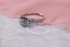 14K White Gold Vera Wang Love Halo Diamond and Sapphire Engagement Ring