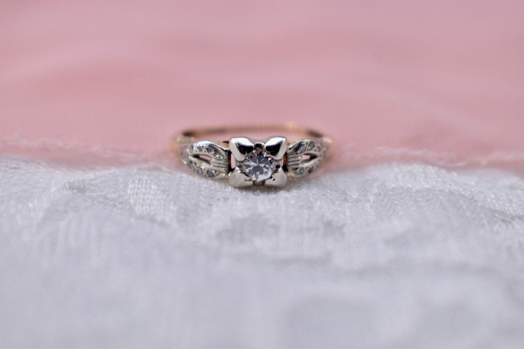 Art Deco 14K White and Yellow Gold Diamond Engagement Ring