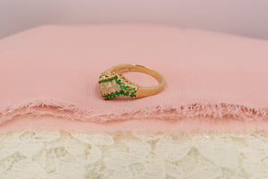 Vintage 10K Yellow Gold Vintage Emerald and Diamond Statement Ring