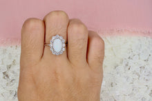 Load image into Gallery viewer, Vintage 14K White Gold Oval Opal and Diamond Halo Ring
