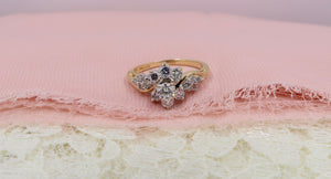 Vintage 14K Yellow Gold Round Diamond Floral Engagement Ring