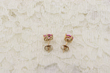 Load image into Gallery viewer, 10K Yellow Gold Cushion Cut Pink Topaz Push Back Stud Earrings
