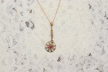 Load image into Gallery viewer, 10K Rose Gold Victorian Seed Pearl and Ruby Lavalier Floral Necklace
