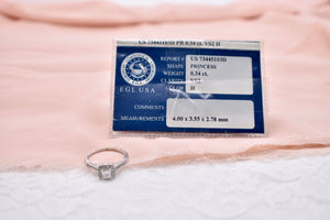 EGL Certified Custom Princess Cut Diamond Engagement Ring 0.34cts Center