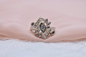 Art Deco 14K White Gold Unique Design Diamond Ring